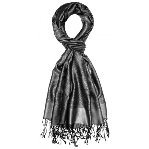 Lorenzo Cana Silk + Viscose Mens Scarf Paisley Jaquard Silver Gray LORENZO CANA