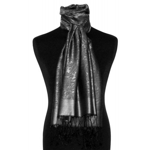 Lorenzo Cana Silk + Viscose Mens Scarf Paisley Jaquard Silver Gray LORENZO CANA