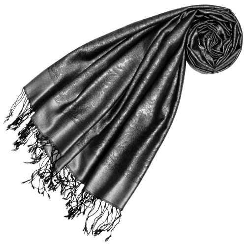 lorenzo cana Silk + Viscose mens scarf paisley jaquard silver gray LORENZO CANA