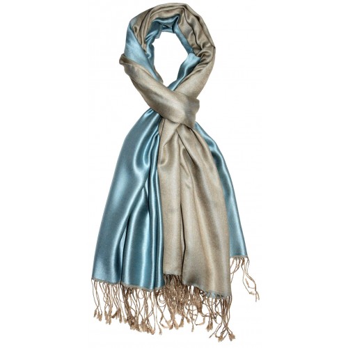 Lorenzo Cana Silk + Viscose Pashmina Double Light Blue Beige LORENZO CANA