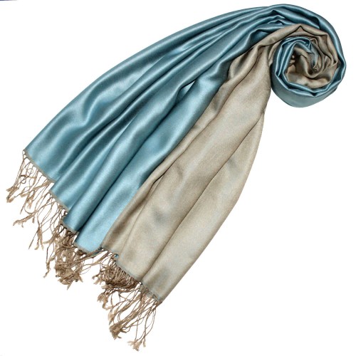 lorenzo cana Silk + Viscose Pashmina Double Light Blue Beige LORENZO CANA