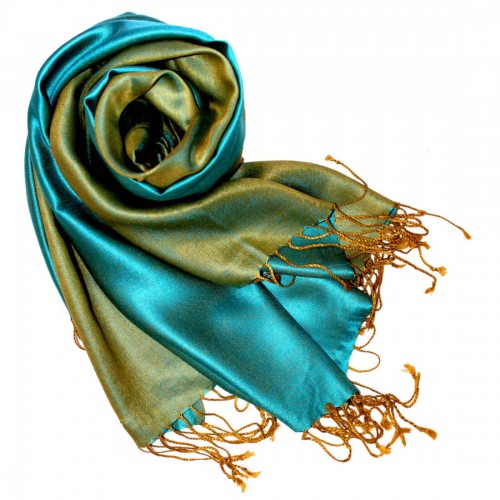 lorenzo cana Silk + Viscose Pashmina Double Turquoise Green LORENZO CANA