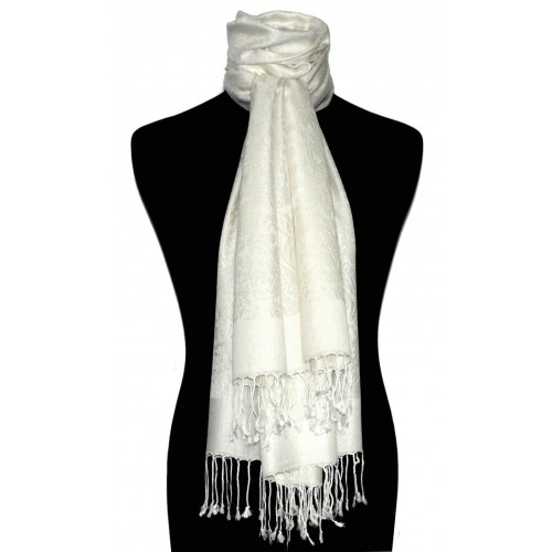 Lorenzo Cana Silk + Viscose Scarf Paisley Jaquard Noble White LORENZO CANA