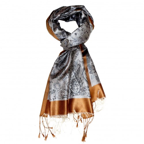 Lorenzo Cana Silk Women's Shawl Paisley Brown Silver LORENZO CANA