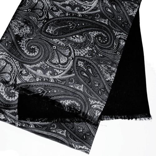 lorenzo cana Silk Wool Scarf Paisley Black Grey Charcoal For Women LORENZO CANA