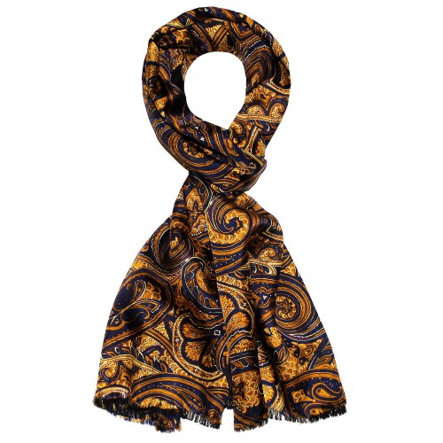 Lorenzo Cana Silk Wool Scarf Paisley Gold Purple For Women LORENZO CANA