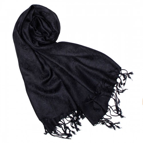 Lorenzo Cana Viscose Mens Scarf Black With Fringes LORENZO CANA