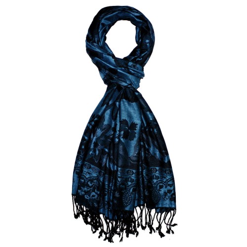 Lorenzo Cana Viscose Mens Scarf Sky Blue Black Paisley LORENZO CANA