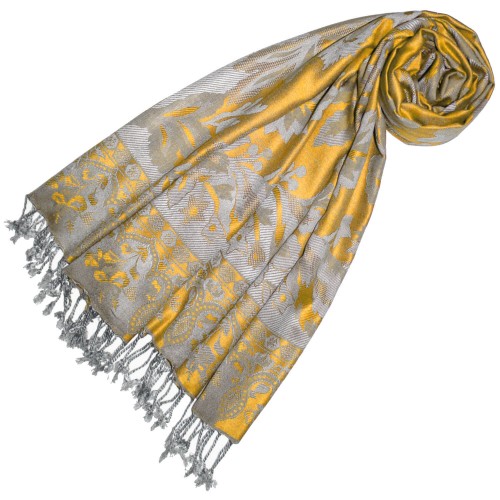 lorenzo cana Viscose mens scarf Steel Gray Yellow Paisley LORENZO CANA