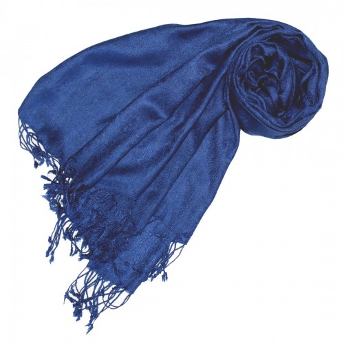 Lorenzo Cana Viscose Scarf Navy Blue With Fringes LORENZO CANA