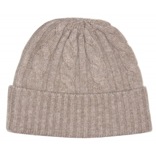 lorenzo cana Winter Beanie Cashmere Cable Knit Light Brown LORENZO CANA