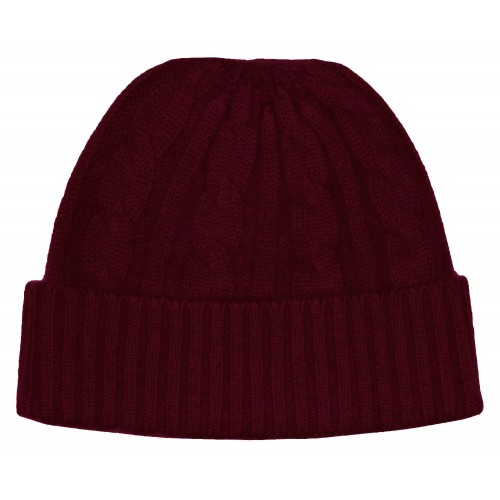 lorenzo cana Winter Beanie Cashmere Cable Knit Wine Red LORENZO CANA
