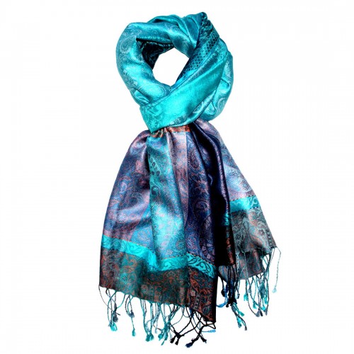 Lorenzo Cana Women's Pashmina 100% Silk Paisley Blue Cyan LORENZO CANA