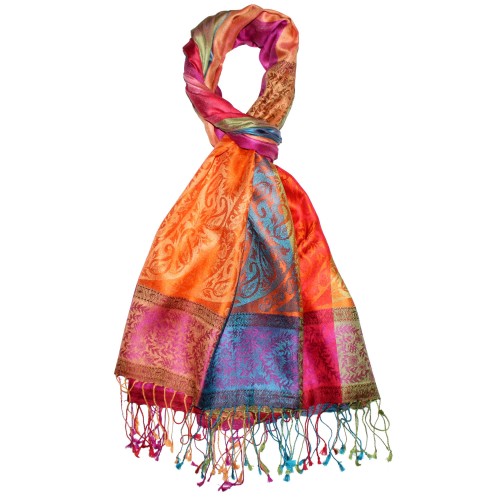 Lorenzo Cana Women's Pashmina 100% Silk Paisley Blue Orange LORENZO CANA