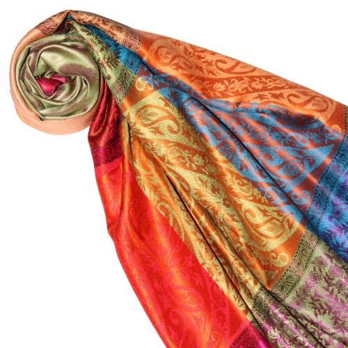 lorenzo cana Women's Pashmina 100% Silk Paisley Blue Orange LORENZO CANA