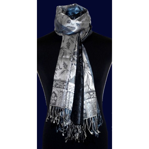 Lorenzo Cana Women's Pashmina 100% Silk Paisley Blue Silver LORENZO CANA