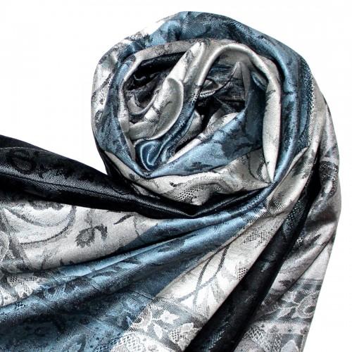 lorenzo cana Women's Pashmina 100% Silk Paisley Blue Silver LORENZO CANA
