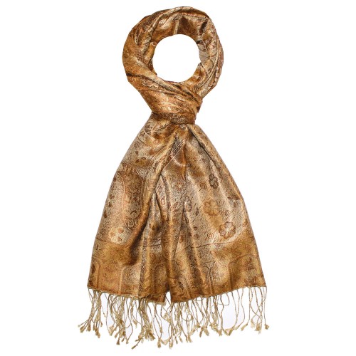 Lorenzo Cana Women's Pashmina 100% Silk Paisley Brown Gold LORENZO CANA