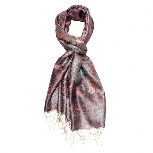 Lorenzo Cana Women's Pashmina 100% Silk Paisley Brown Red LORENZO CANA