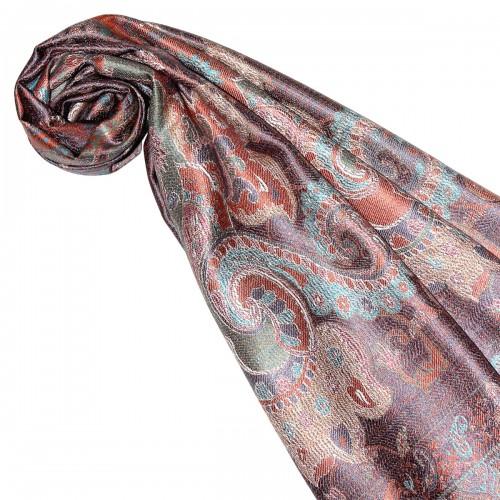 lorenzo cana Women's Pashmina 100% Silk Paisley Brown Red LORENZO CANA