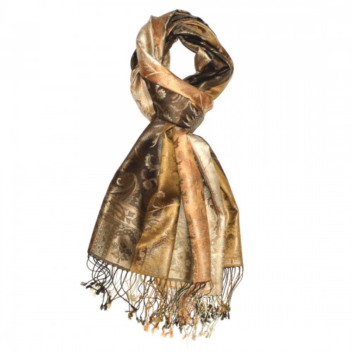 Lorenzo Cana Women's Pashmina 100% Silk Paisley Gold Brown LORENZO CANA