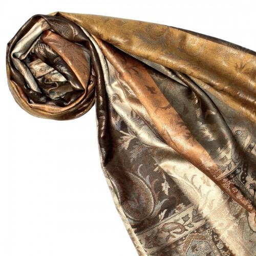 lorenzo cana Women's Pashmina 100% Silk Paisley Gold Brown LORENZO CANA