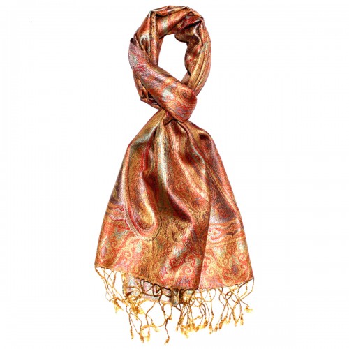 Lorenzo Cana Women's Pashmina 100% Silk Paisley Orange Gold LORENZO CANA