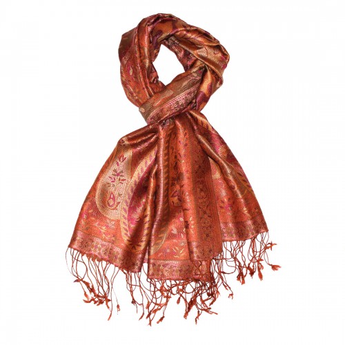 Lorenzo Cana Women's Pashmina 100% Silk Paisley Orange Rust LORENZO CANA