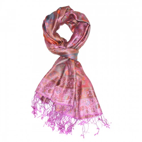 Lorenzo Cana Women's Pashmina 100% Silk Paisley Pink Orange LORENZO CANA