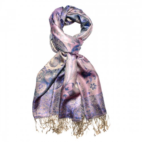 Lorenzo Cana Women's Pashmina 100% Silk Paisley Purple Cream LORENZO CANA