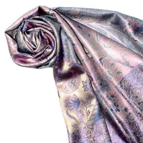 lorenzo cana Women's Pashmina 100% Silk Paisley Purple Cream LORENZO CANA