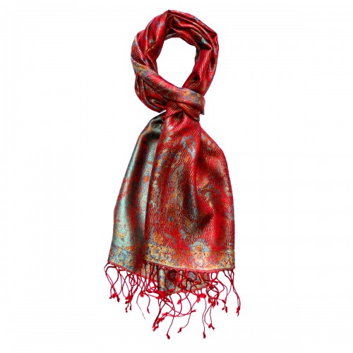 Lorenzo Cana Women's Pashmina 100% Silk Paisley Red Cyan LORENZO CANA