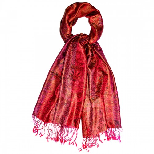 Lorenzo Cana Women's Pashmina 100% Silk Paisley Red Magenta LORENZO CANA