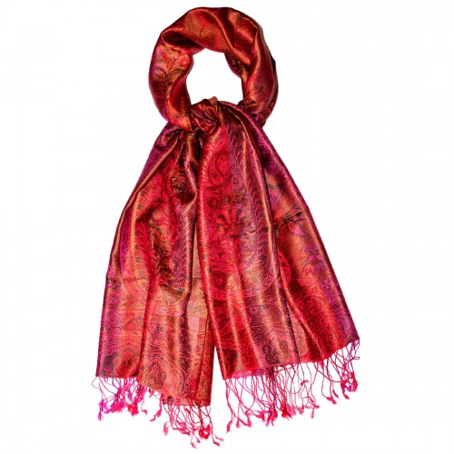 Lorenzo Cana Women's Pashmina 100% Silk Paisley Red Magenta LORENZO CANA