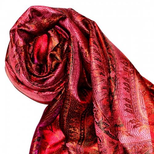 lorenzo cana Women's Pashmina 100% Silk Paisley Red Magenta LORENZO CANA
