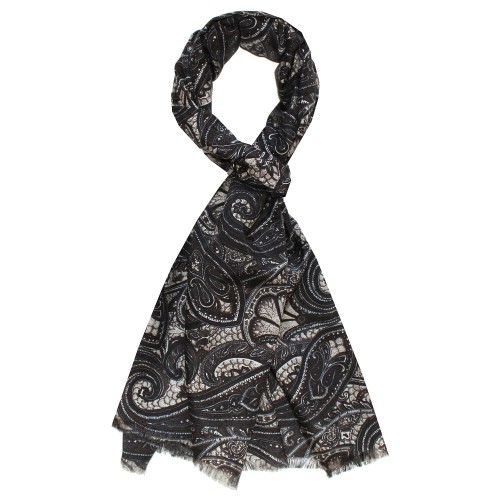 Lorenzo Cana Women's Scarf Paisley Brown White Black LORENZO CANA