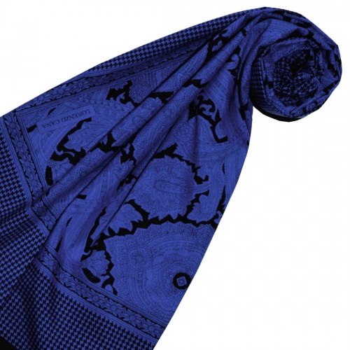 lorenzo cana Women's Scarf Silk Cotton Paisley Blue LORENZO CANA