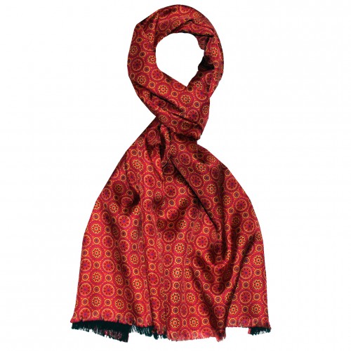 lorenzo cana Women's Scarf Silk Wool Polka Dot Orange Red LORENZO CANA