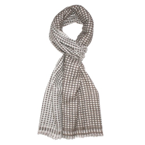 Lorenzo Cana Women's Shawl 100% Cashmere Checkered Brown LORENZO CANA