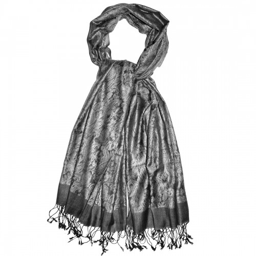 lorenzo cana Women's Shawl Silk Viscose Paisley Grey Silver LORENZO CANA