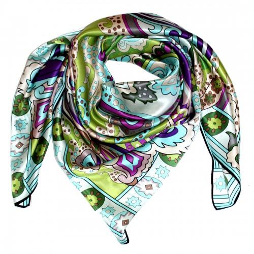 lorenzo cana Women's XL Scarf 100% Silk Floral Green LORENZO CANA