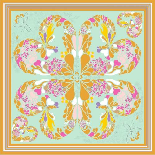 Lorenzo Cana Womens Shawl 100% Silk Aqua Mustard Pink Floral LORENZO CANA