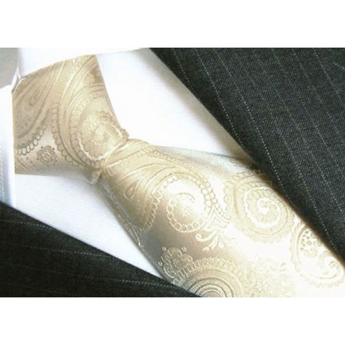 lorenzo cana XL Neck Tie 100% Silk Paisley Beige LORENZO CANA
