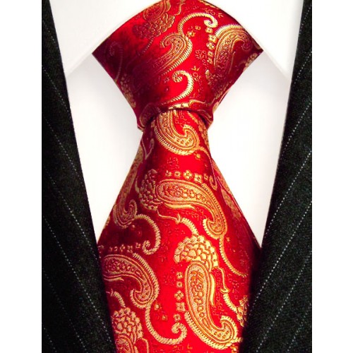 lorenzo cana XL Neck Tie 100% Silk Red Gold LORENZO CANA