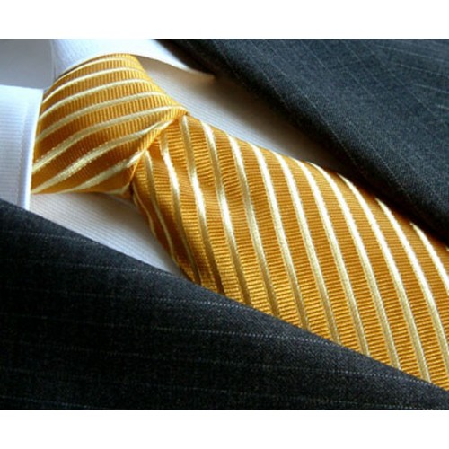 lorenzo cana XL Neck Tie 100% Silk Striped Yellow Gold LORENZO CANA