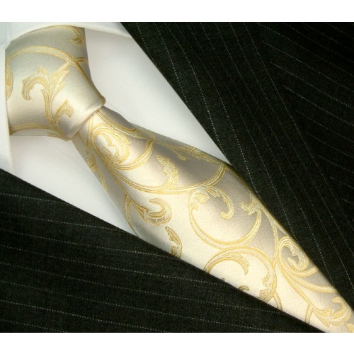 lorenzo cana XL Necktie 100% Silk Floral Beige Gold LORENZO CANA