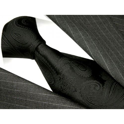 lorenzo cana XL Necktie 100% Silk Paisley Black LORENZO CANA
