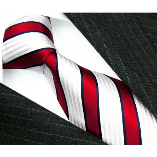 lorenzo cana XL Necktie 100% Silk Striped Red White LORENZO CANA