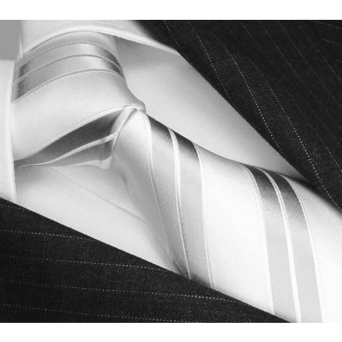 lorenzo cana XL Necktie 100% Silk Striped Silver White LORENZO CANA