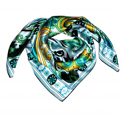 lorenzo cana XXL Ladie's Shawl 100% Silk Floral Blue Green Mustard LORENZO CANA